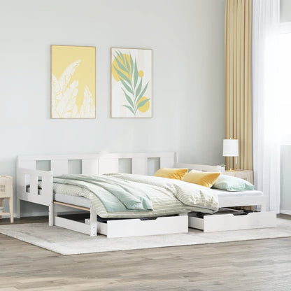 Daybed with Trundle and Drawers without Mattress White 90x200 cm