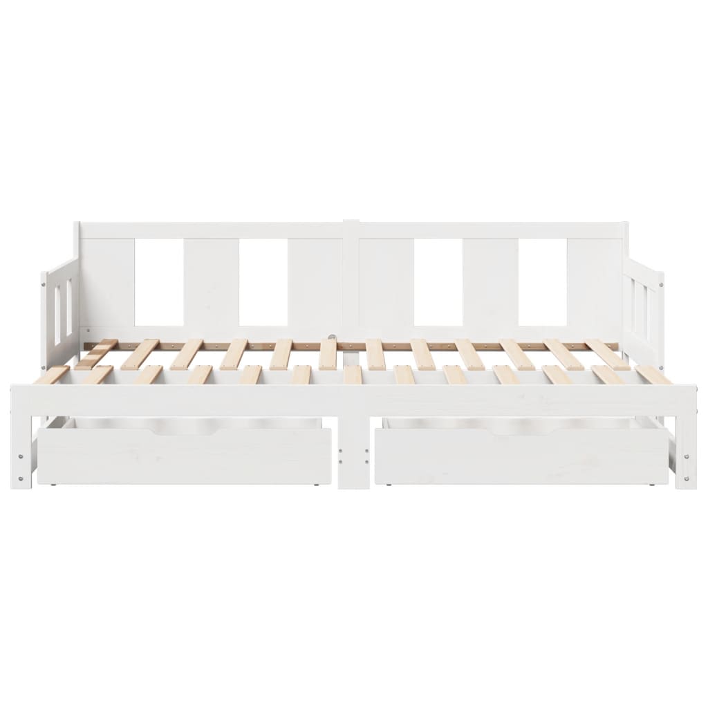 Daybed with Trundle and Drawers without Mattress White 90x200 cm