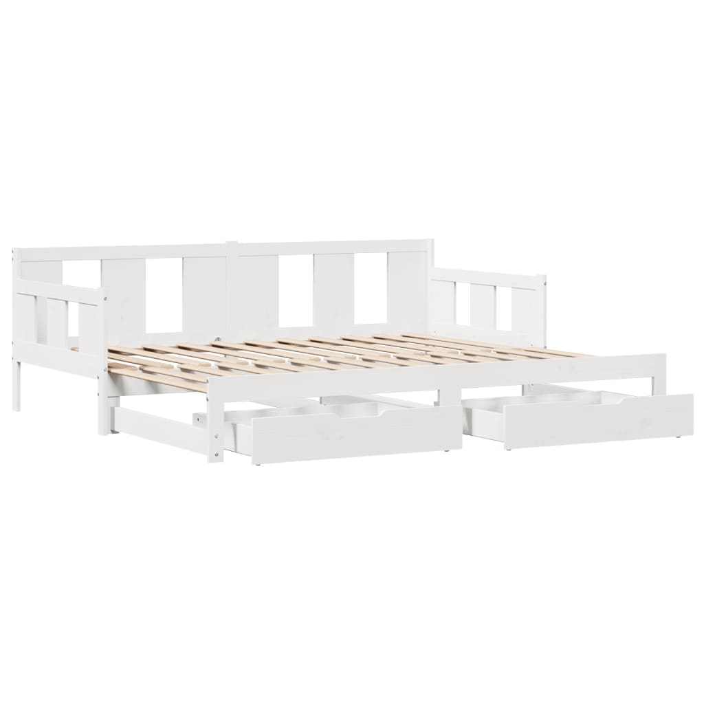 Daybed with Trundle and Drawers without Mattress White 90x200 cm