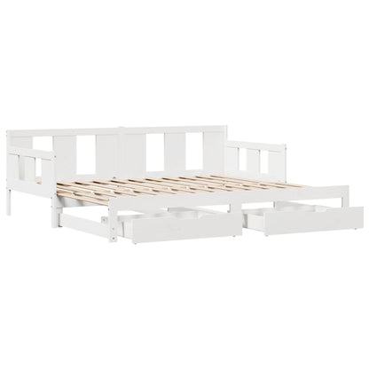 Daybed with Trundle and Drawers without Mattress White 90x200 cm