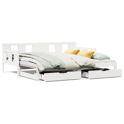 Daybed with Trundle and Drawers without Mattress White 90x200 cm