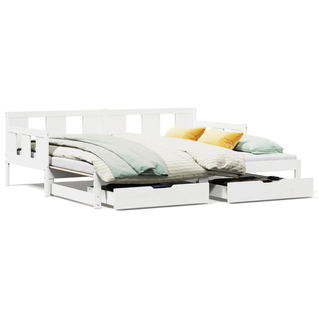 Daybed with Trundle and Drawers without Mattress White 80x200 cm