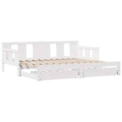 Daybed with Trundle and Drawers without Mattress White 90x190 cm Single