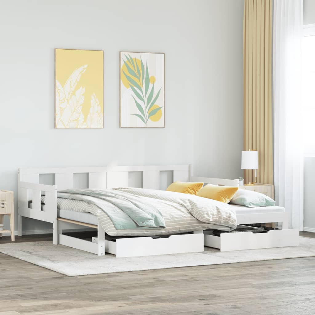 Daybed with Trundle and Drawers without Mattress White 90x190 cm Single