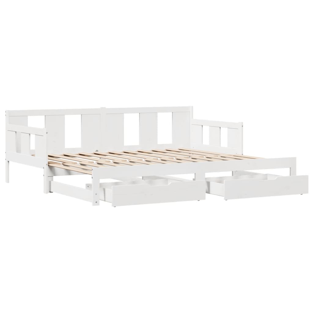 Daybed with Trundle and Drawers without Mattress White 90x190 cm Single