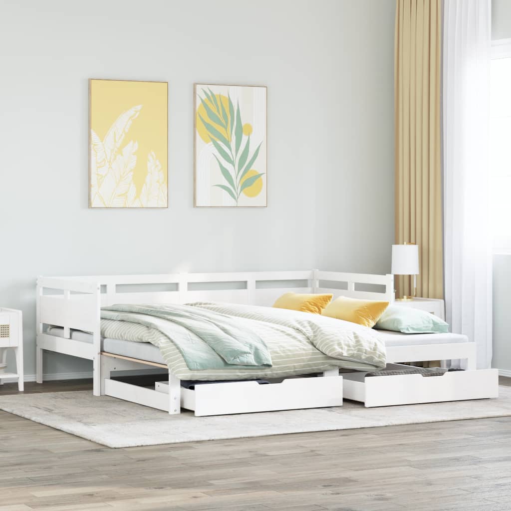 Daybed with Trundle and Drawers without Mattress White 90x200 cm