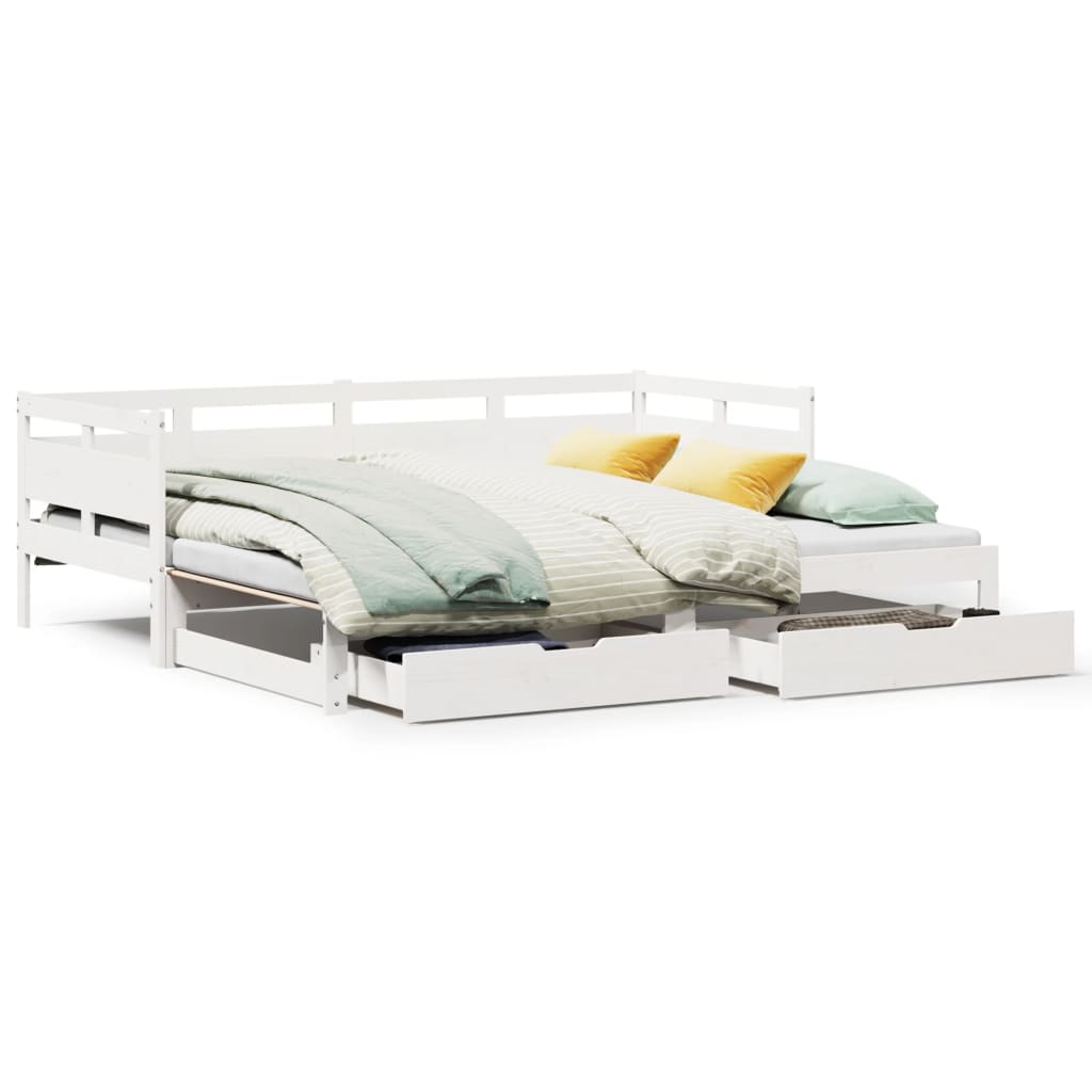 Daybed with Trundle and Drawers without Mattress White 90x200 cm