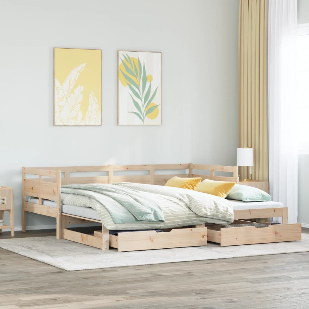 Daybed with Trundle and Drawers without Mattress 90x190 cm Single