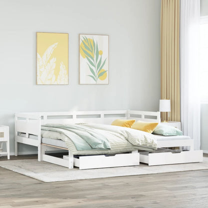 Daybed with Trundle and Drawers without Mattress White 90x190 cm Single