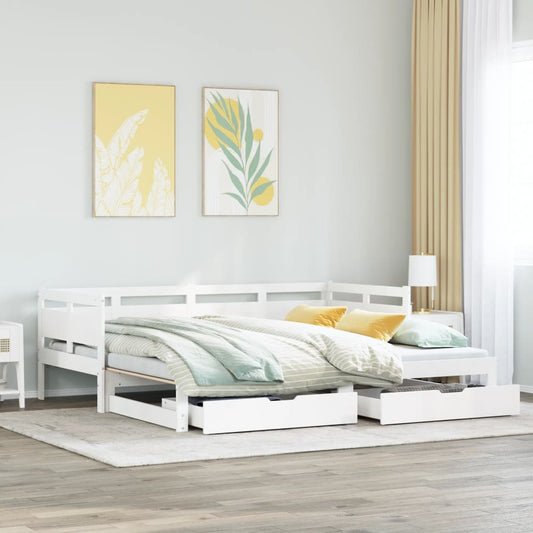 Daybed with Trundle and Drawers without Mattress White 90x190 cm Single