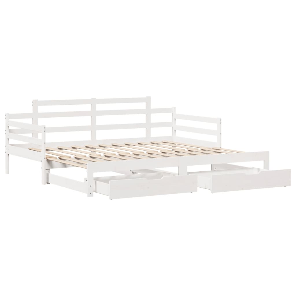 Daybed with Trundle and Drawers without Mattress White 90x200 cm