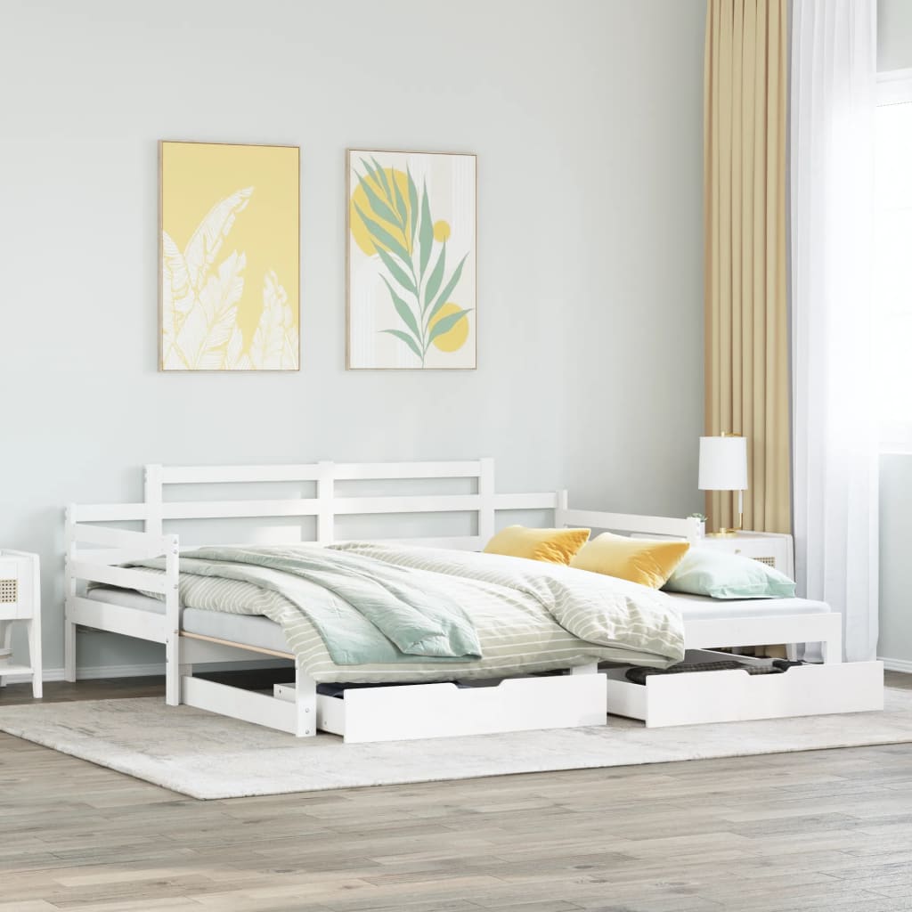 Daybed with Trundle and Drawers without Mattress White 90x200 cm