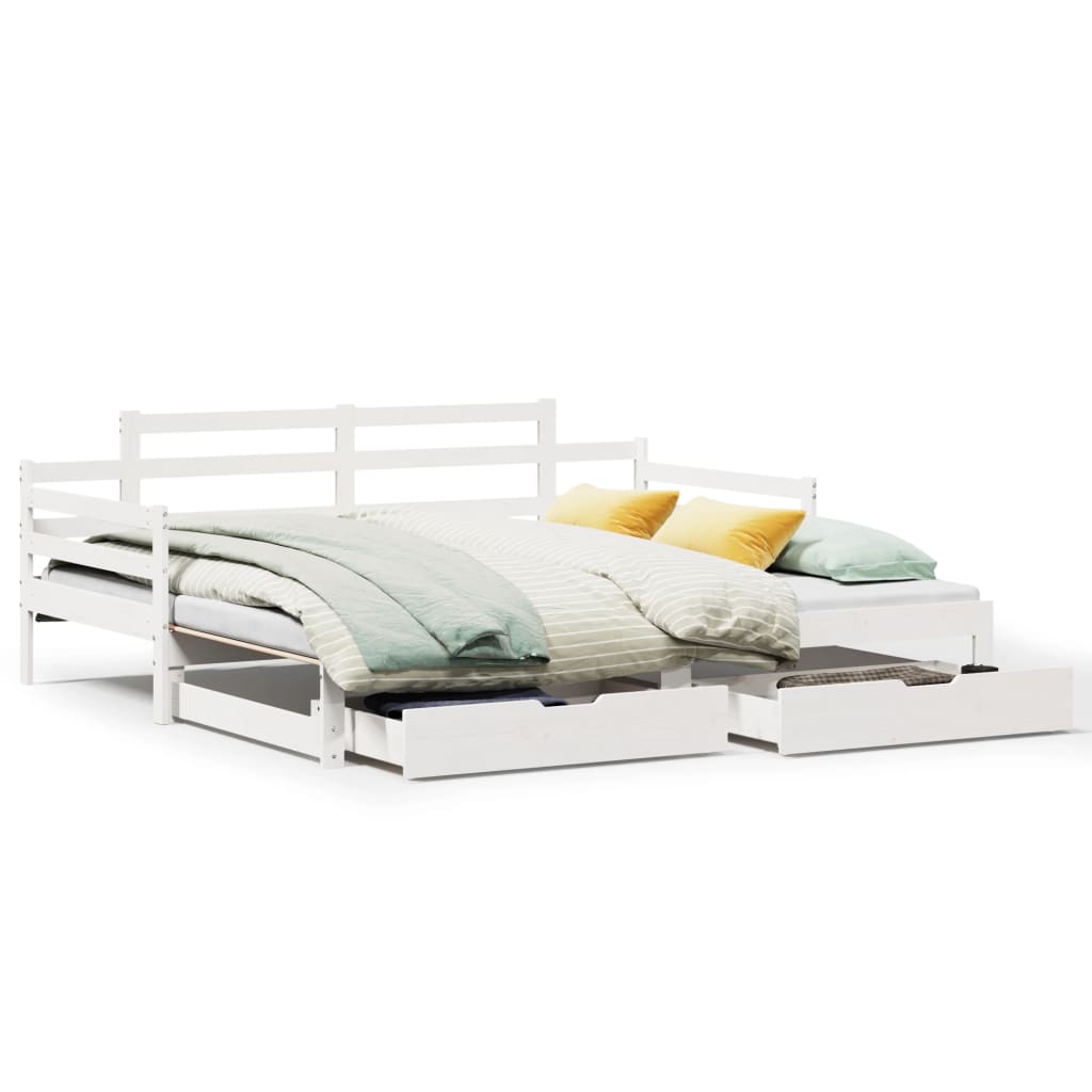 Daybed with Trundle and Drawers without Mattress White 90x200 cm