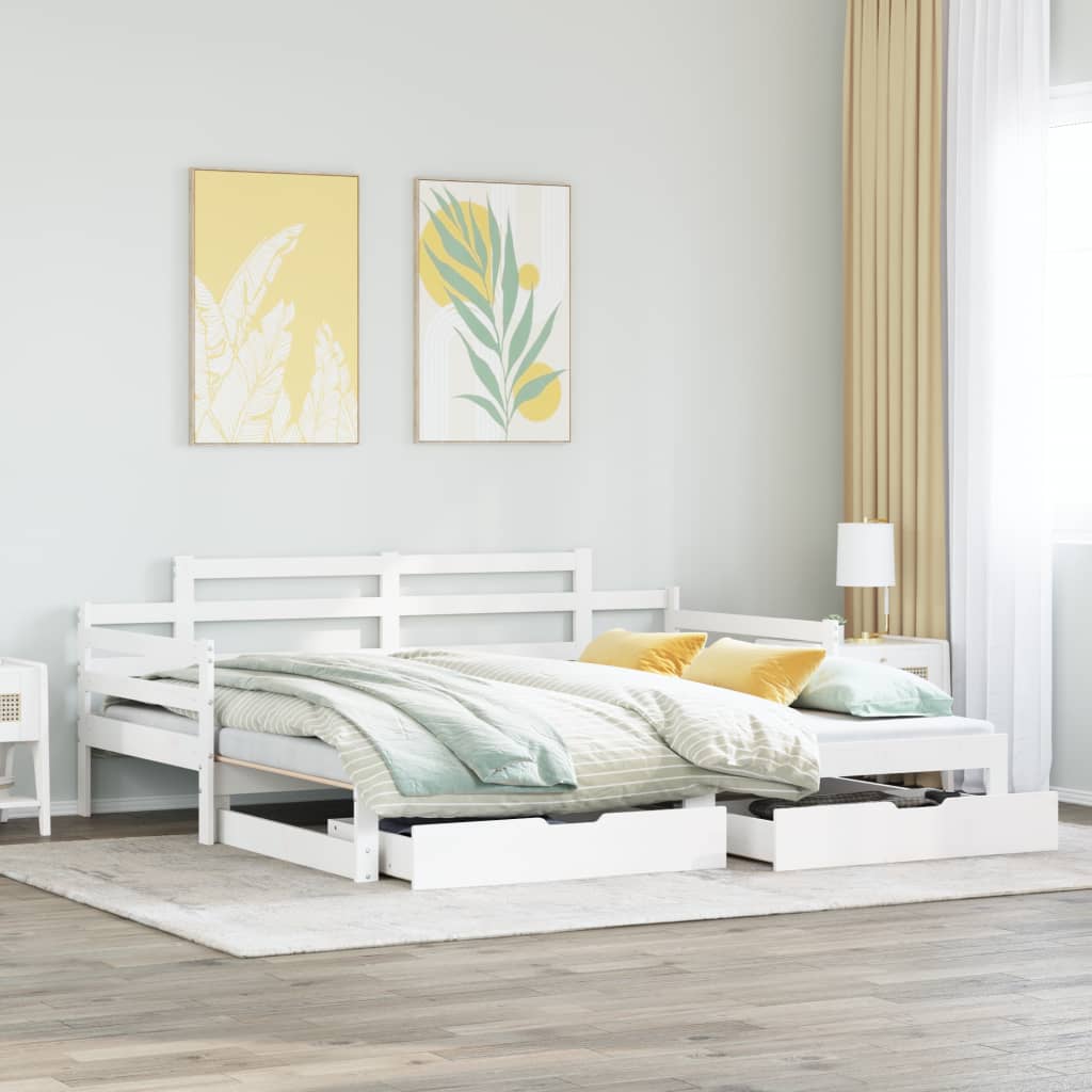 Daybed with Trundle and Drawers without Mattress White 80x200 cm