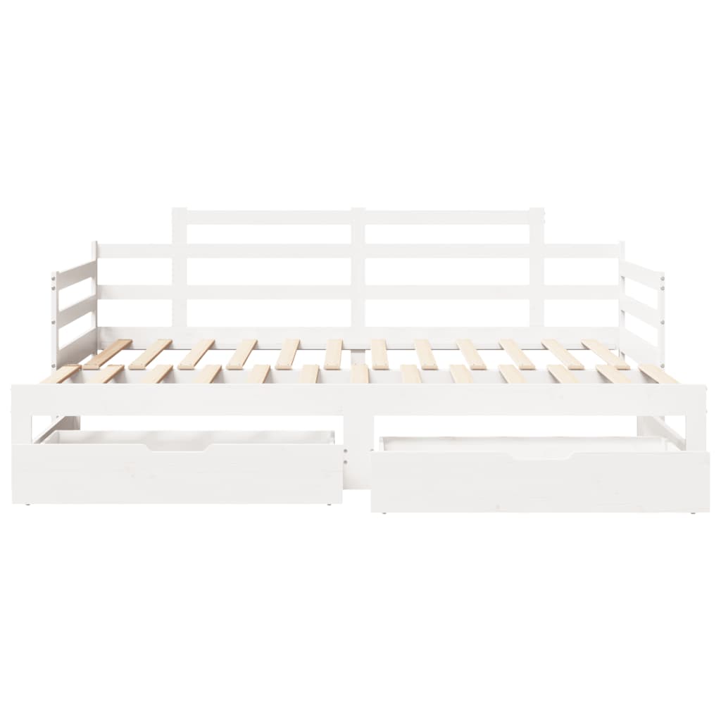 Daybed with Trundle and Drawers without Mattress White 90x190 cm Single