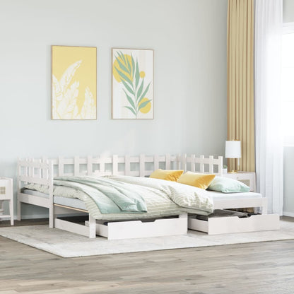 Daybed with Trundle and Drawers without Mattress White 80x200 cm