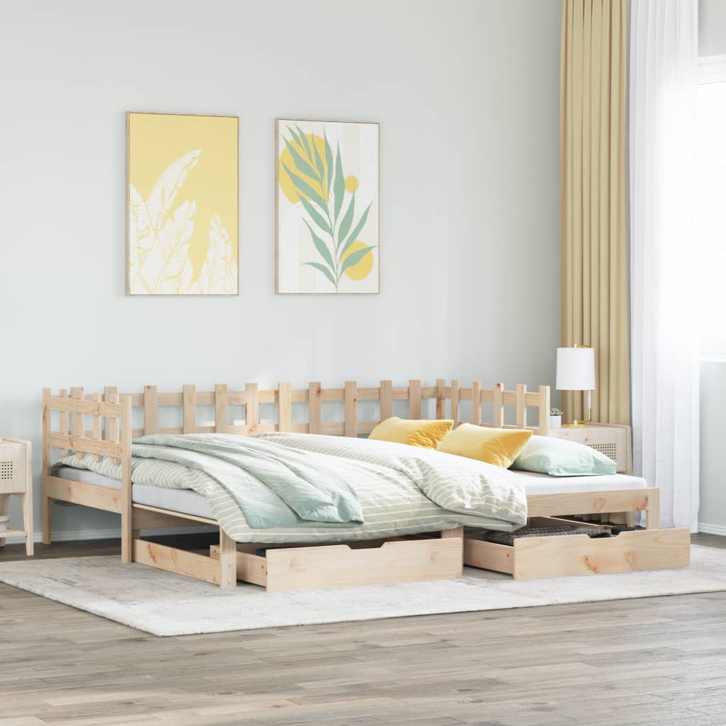 Daybed with Trundle and Drawers without Mattress 90x200 cm