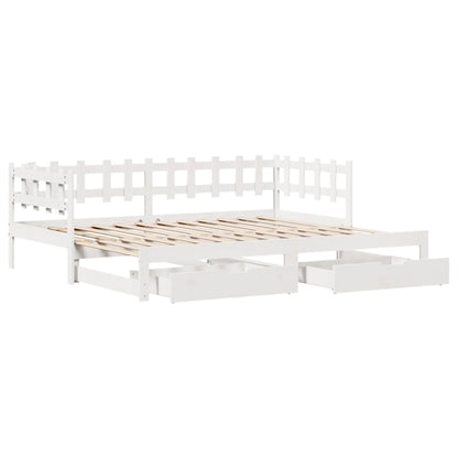 Daybed with Trundle and Drawers without Mattress White 90x200 cm