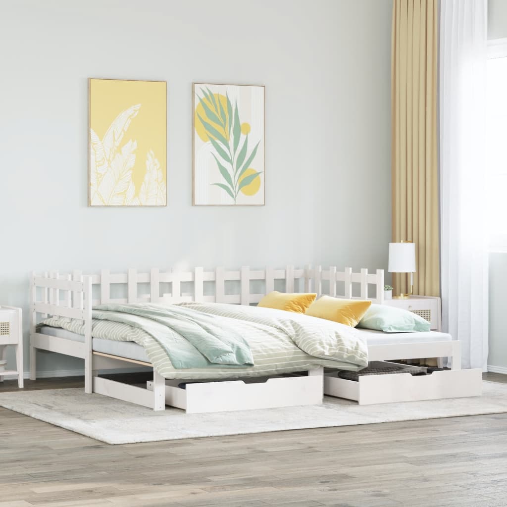 Daybed with Trundle and Drawers without Mattress White 90x200 cm