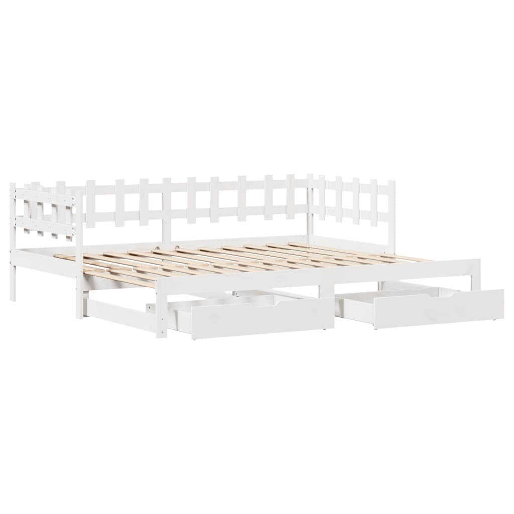 Daybed with Trundle and Drawers without Mattress White 90x190 cm Single