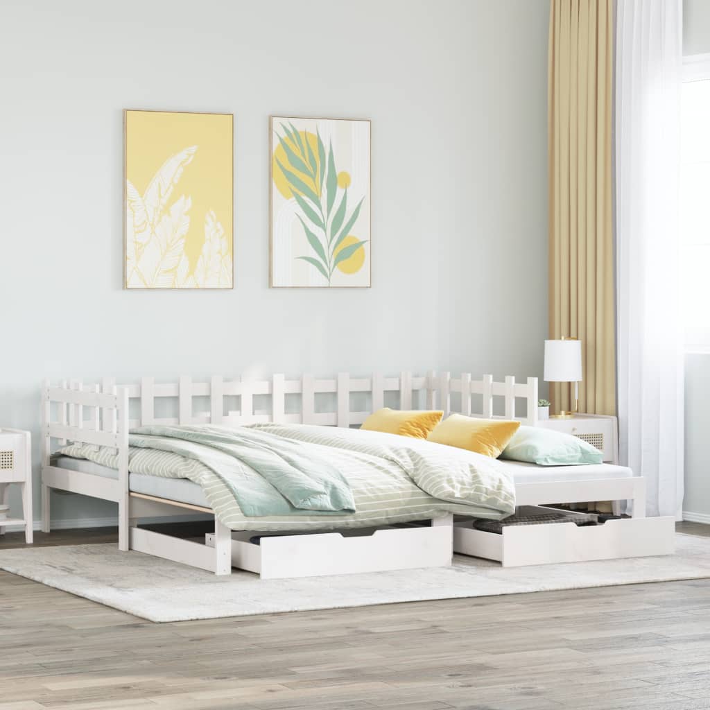 Daybed with Trundle and Drawers without Mattress White 90x190 cm Single