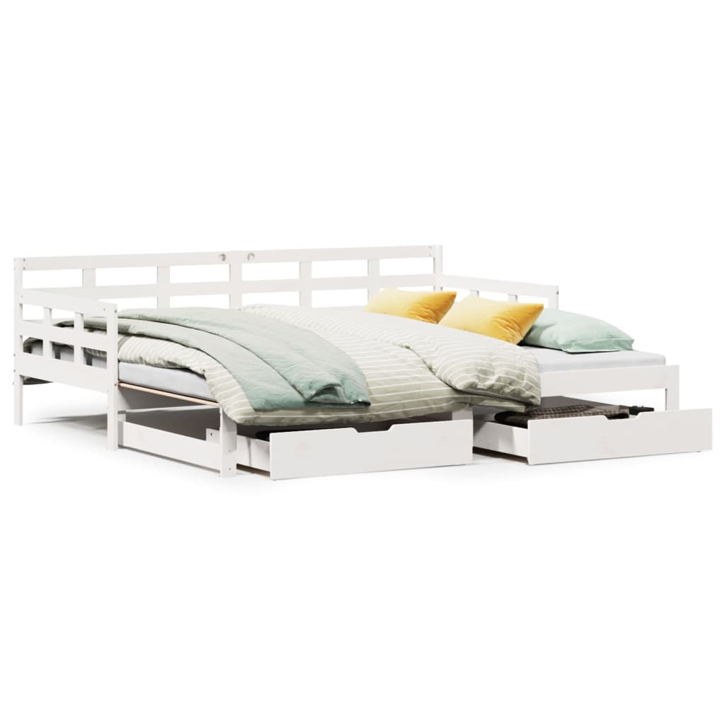 Daybed with Trundle and Drawers without Mattress White 90x200 cm