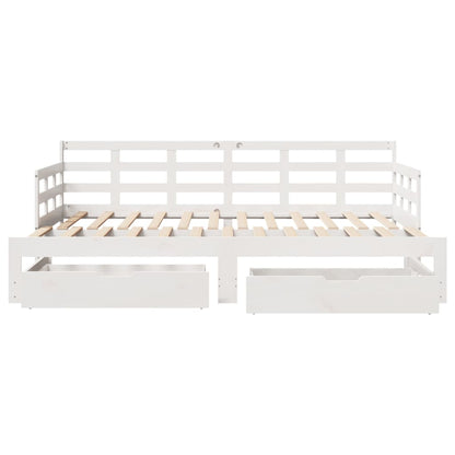 Daybed with Trundle and Drawers without Mattress White 90x200 cm