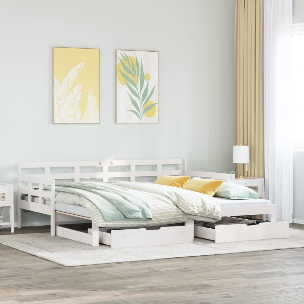 Daybed with Trundle and Drawers without Mattress White 90x200 cm