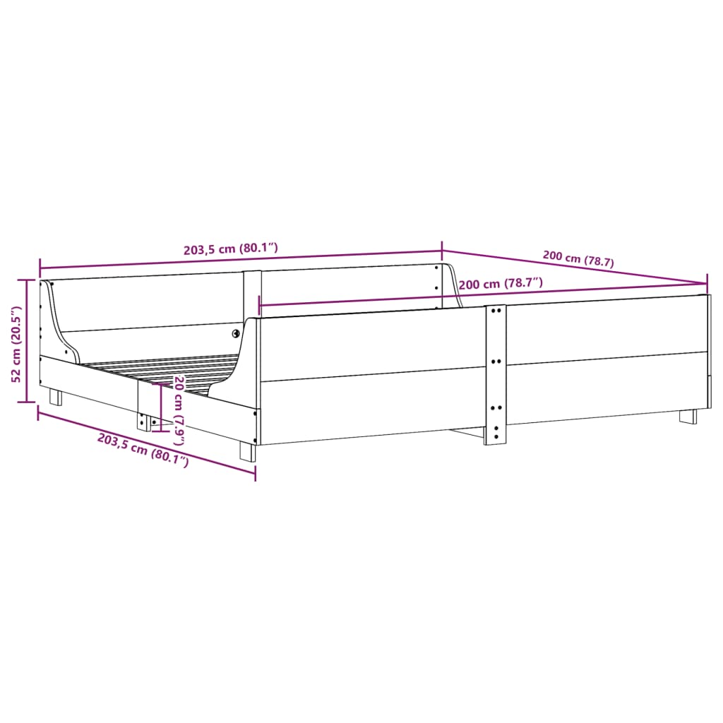 Bed Frame without Mattress 200x200 cm Solid Wood Pine