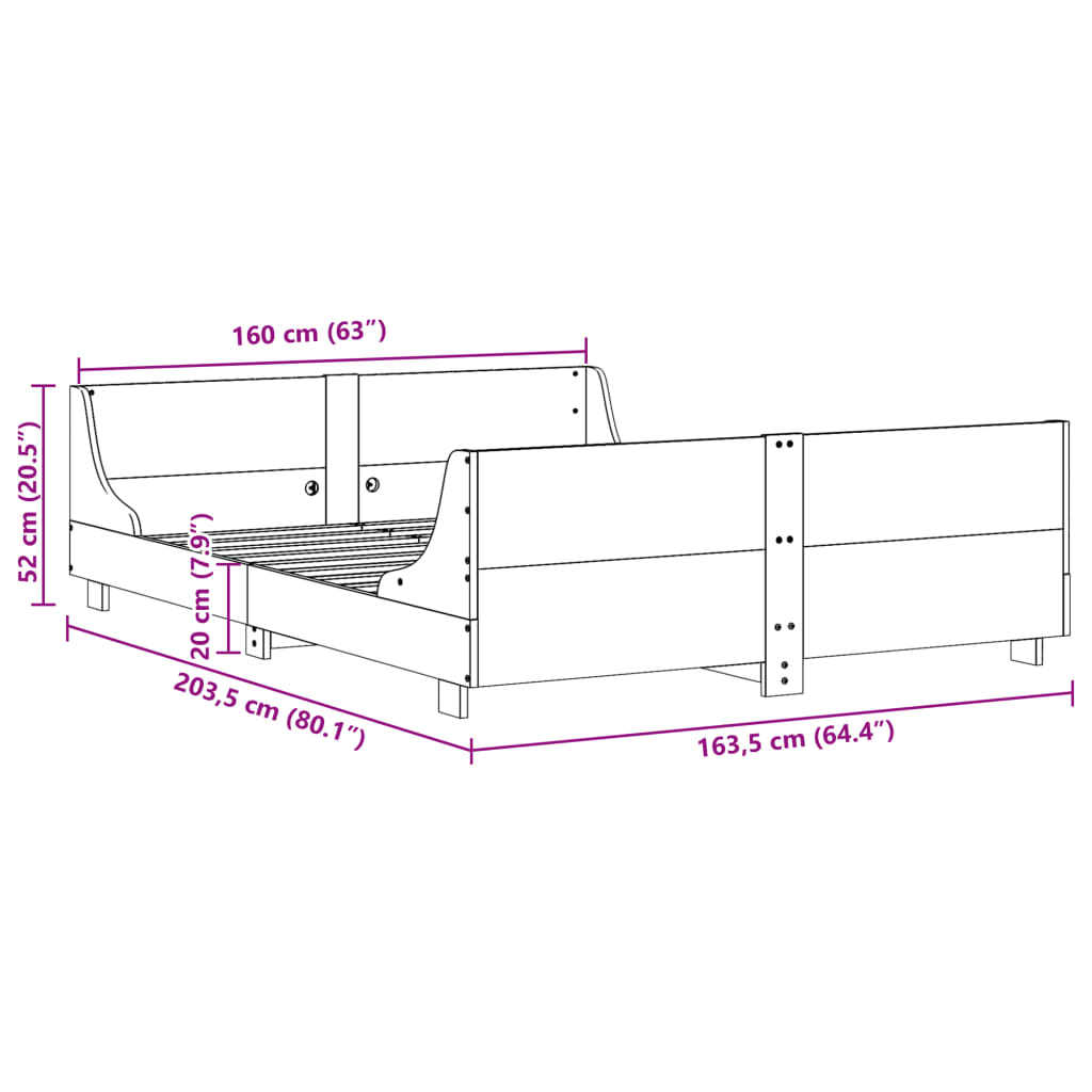 Bed Frame without Mattress Wax Brown 160x200 cm Solid Wood Pine