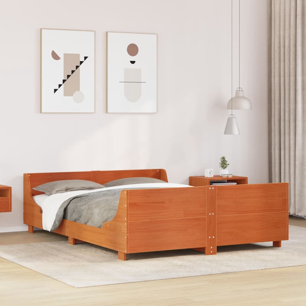 Bed Frame without Mattress Wax Brown 160x200 cm Solid Wood Pine