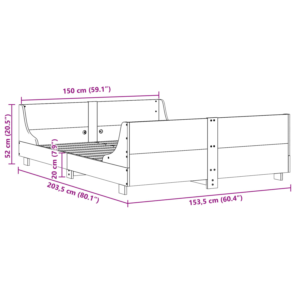 Bed Frame without Mattress 150x200 cm King Size Solid Wood Pine