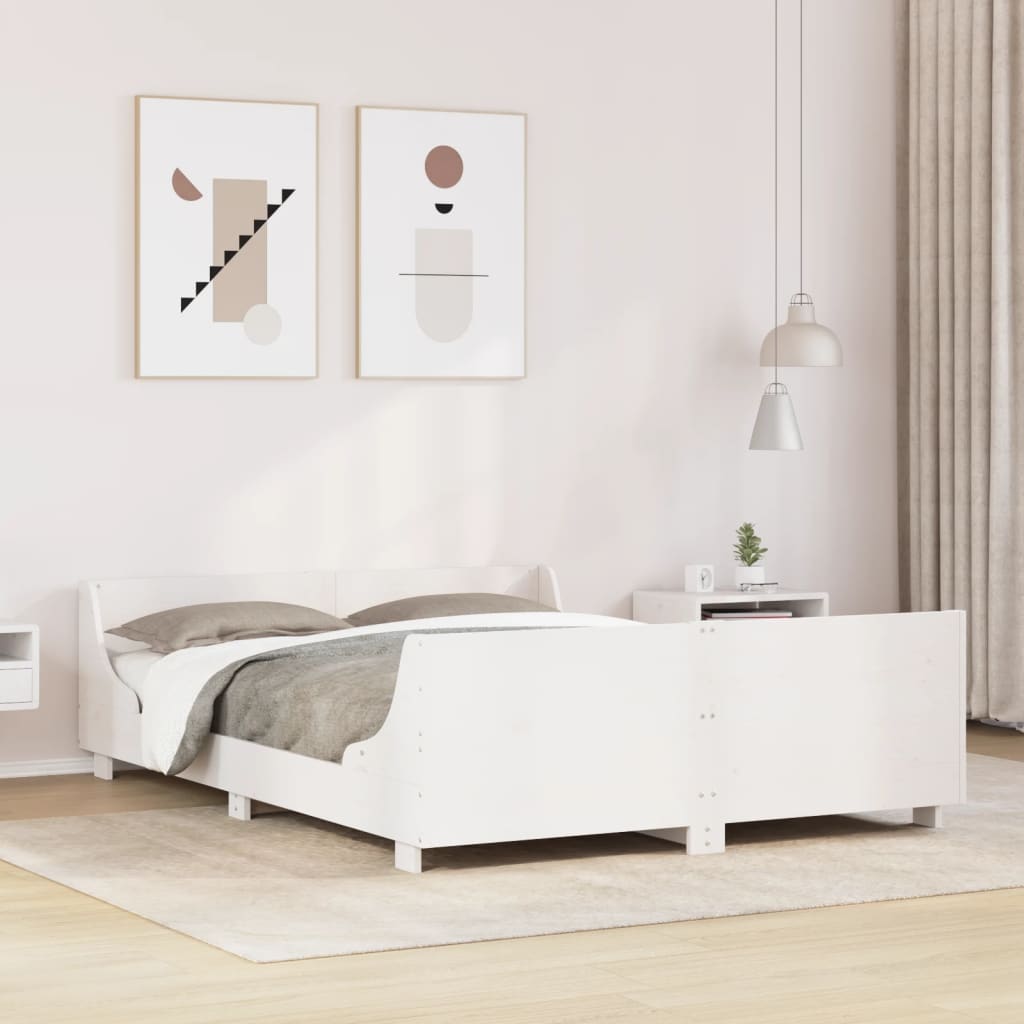 Bed Frame with Headboard White 150x200 cm King Size Solid Wood Pine