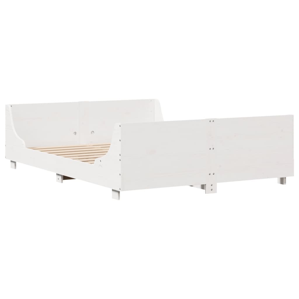 Bed Frame with Headboard White 150x200 cm King Size Solid Wood Pine