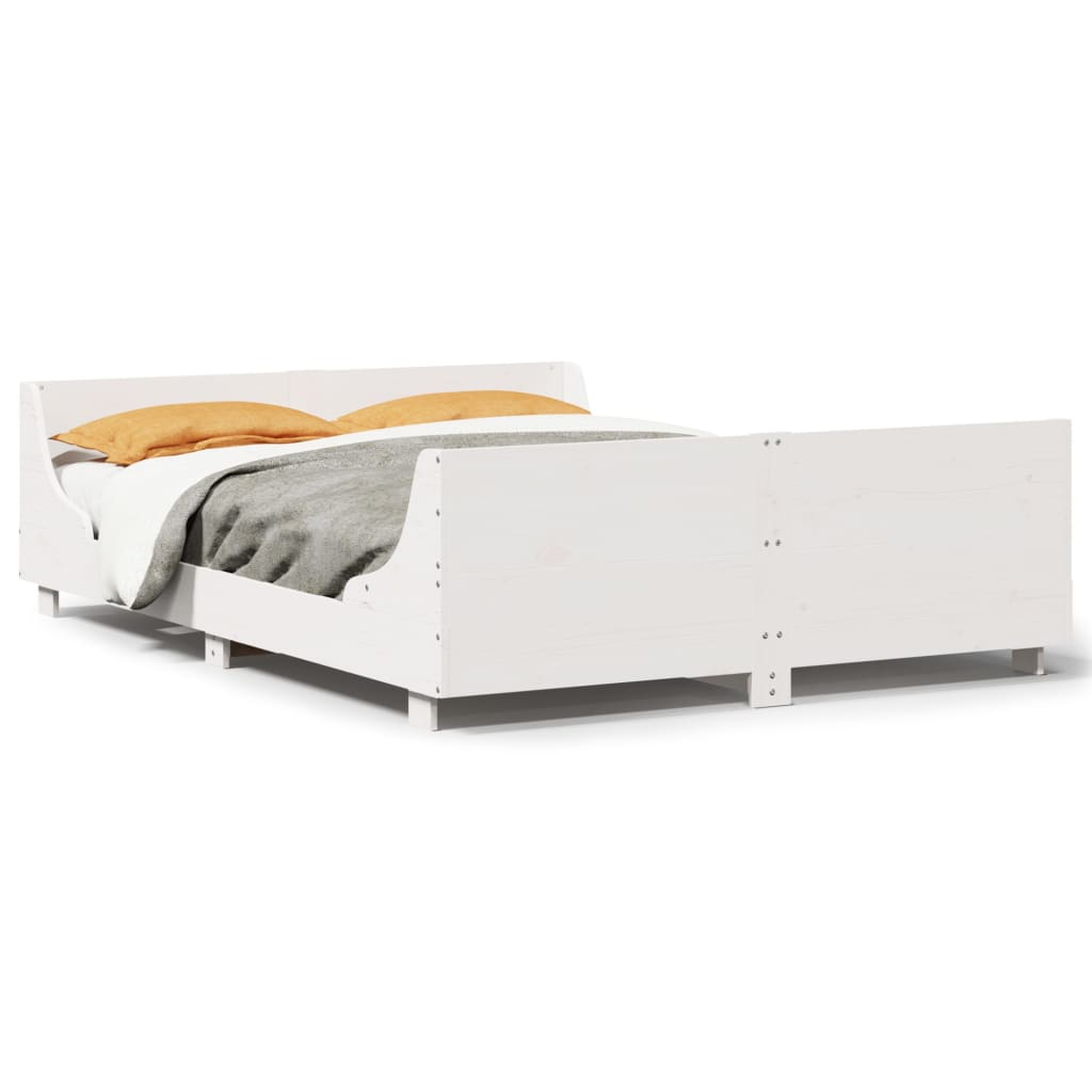 Bed Frame with Headboard White 150x200 cm King Size Solid Wood Pine