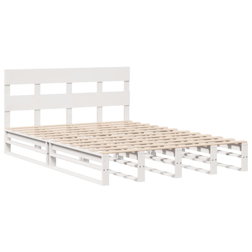 Bed Frame without Mattress White 150x200 cm King Size Solid Wood Pine