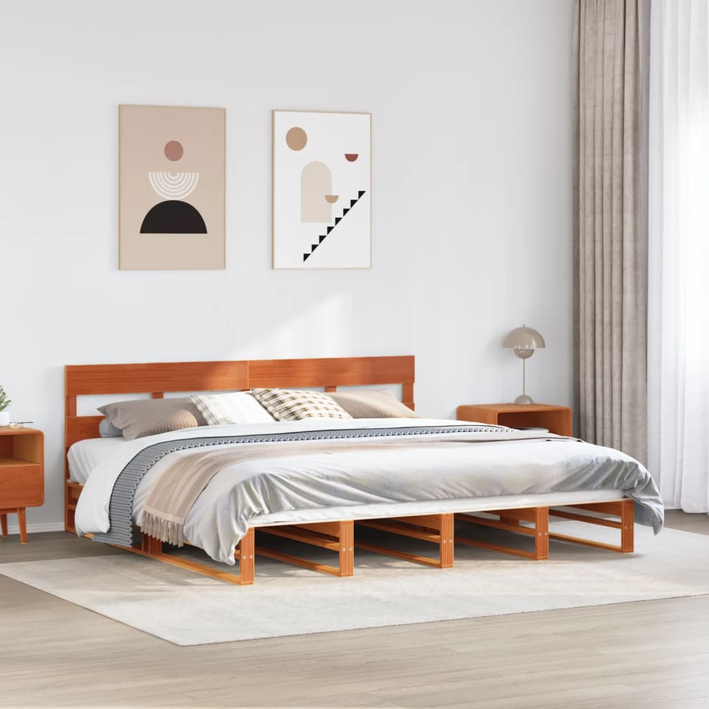 Bed Frame without Mattress Wax Brown 180x200 cm Super King Solid Wood Pine