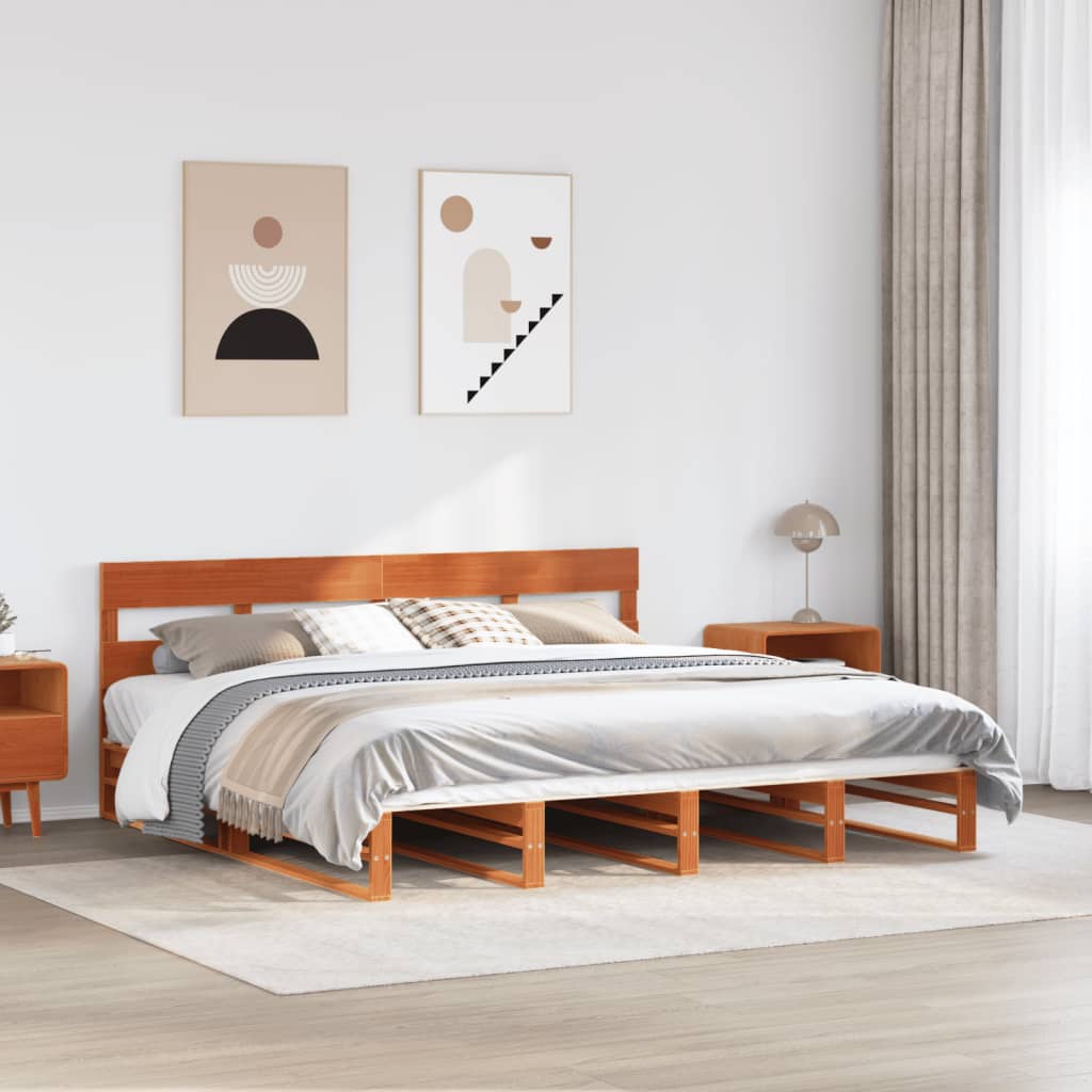 Bed Frame without Mattress Wax Brown 200x200 cm Solid Wood Pine