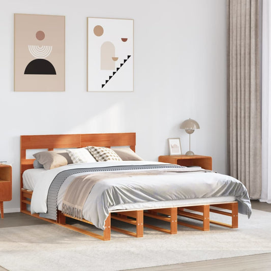 Bed Frame without Mattress Wax Brown 140x190 cm Solid Wood Pine