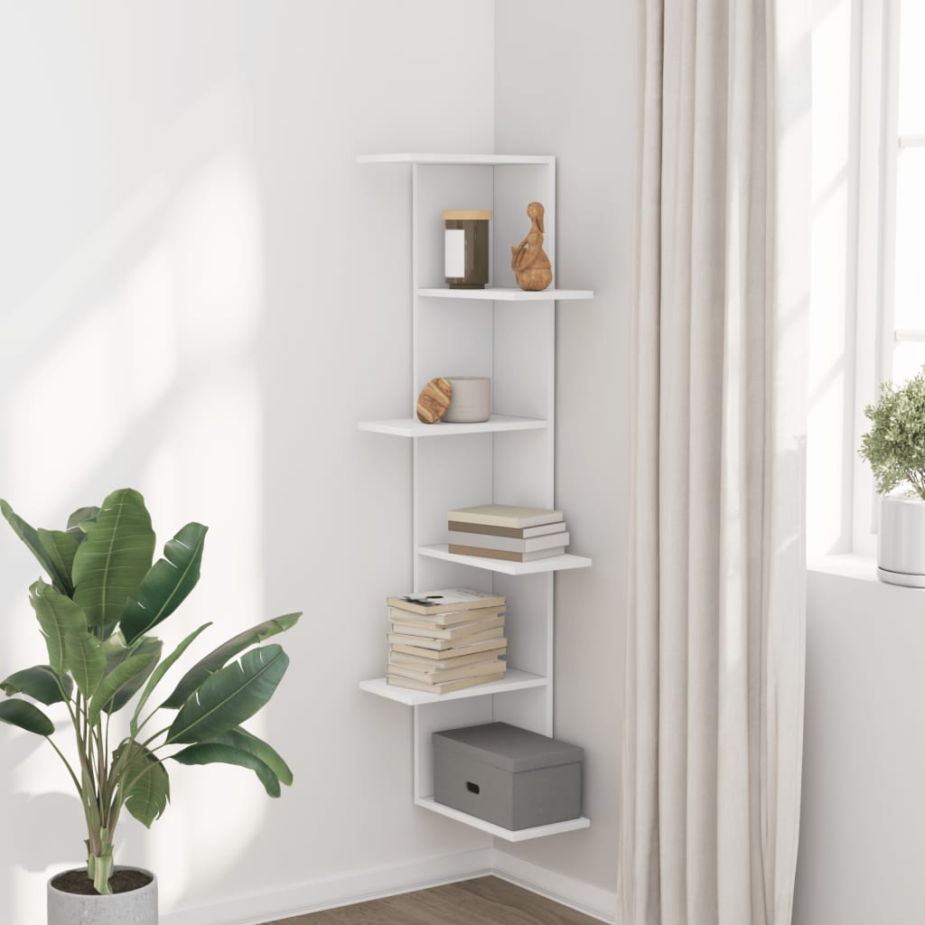 Wall Corner Shelf White 36.5x36.5x140 cm Engineered Wood