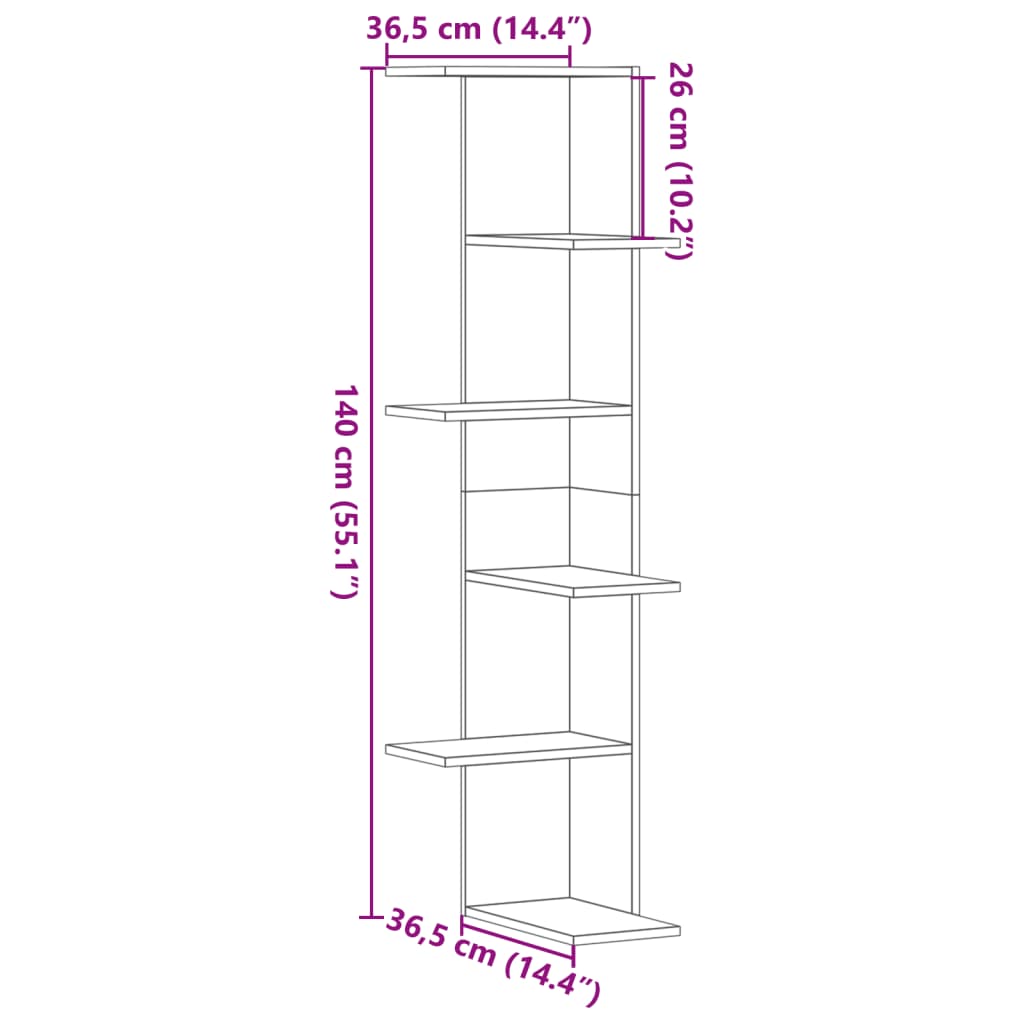 Wall Corner Shelf White 36.5x36.5x140 cm Engineered Wood