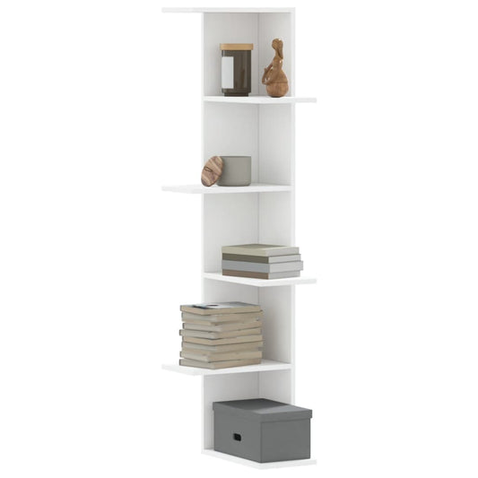 Wall Corner Shelf White 36.5x36.5x140 cm Engineered Wood