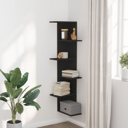 Wall Corner Shelf Black 36.5x36.5x140 cm Engineered Wood