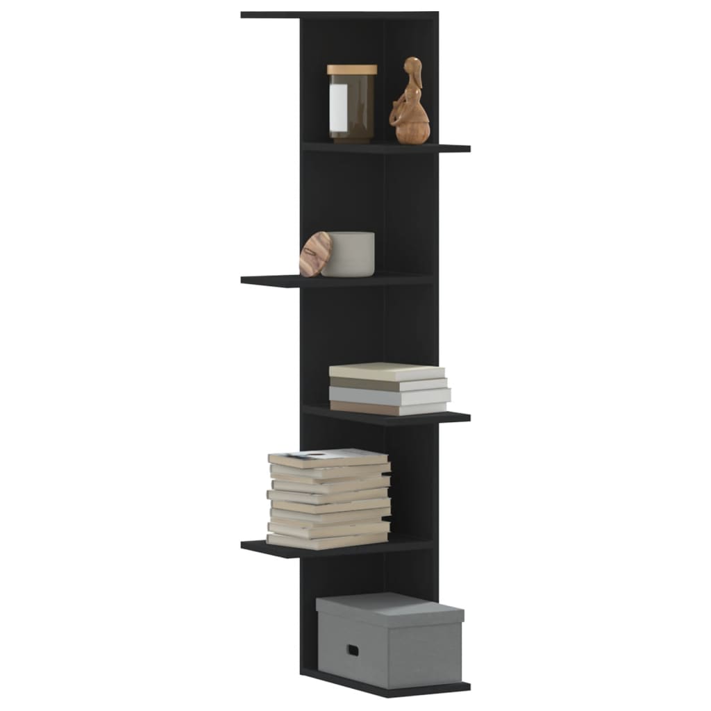 Wall Corner Shelf Black 36.5x36.5x140 cm Engineered Wood