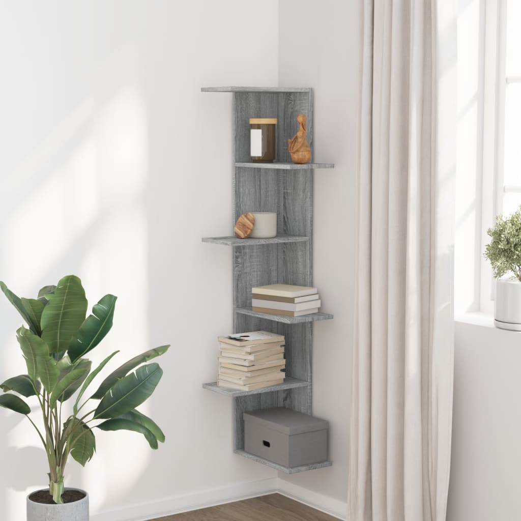 Wall Corner Shelf Grey Sonoma 36.5x36.5x140 cm Engineered Wood