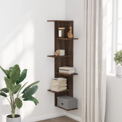 Wall Corner Shelf Brown Oak 36.5x36.5x140 cm Engineered Wood