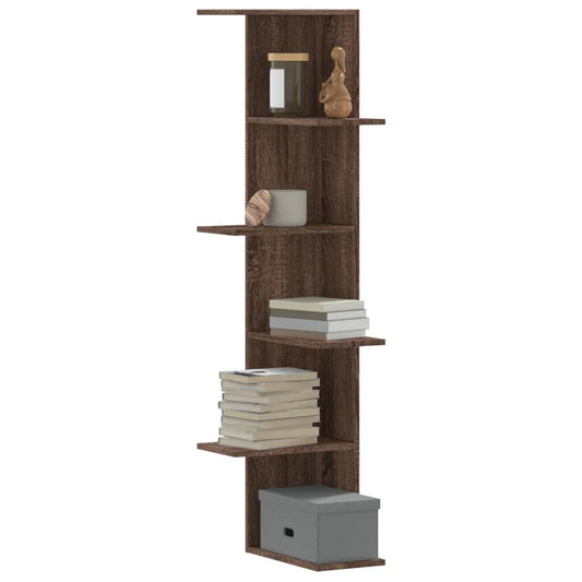 Wall Corner Shelf Brown Oak 36.5x36.5x140 cm Engineered Wood