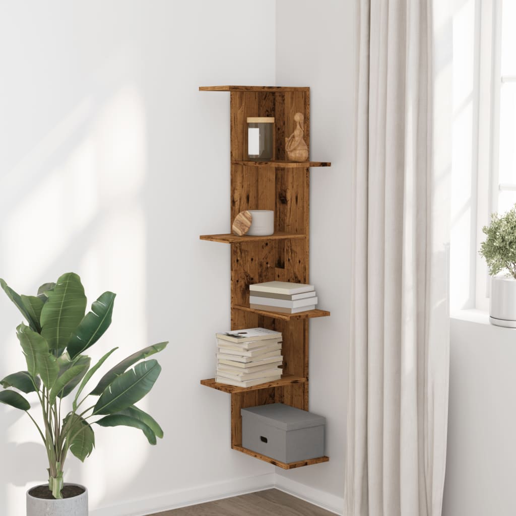 Wall Corner Shelf Old Wood 36.5x36.5x140 cm Engineered Wood