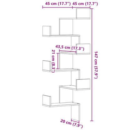 Wall Corner Shelf White 45x45x147 cm Engineered Wood