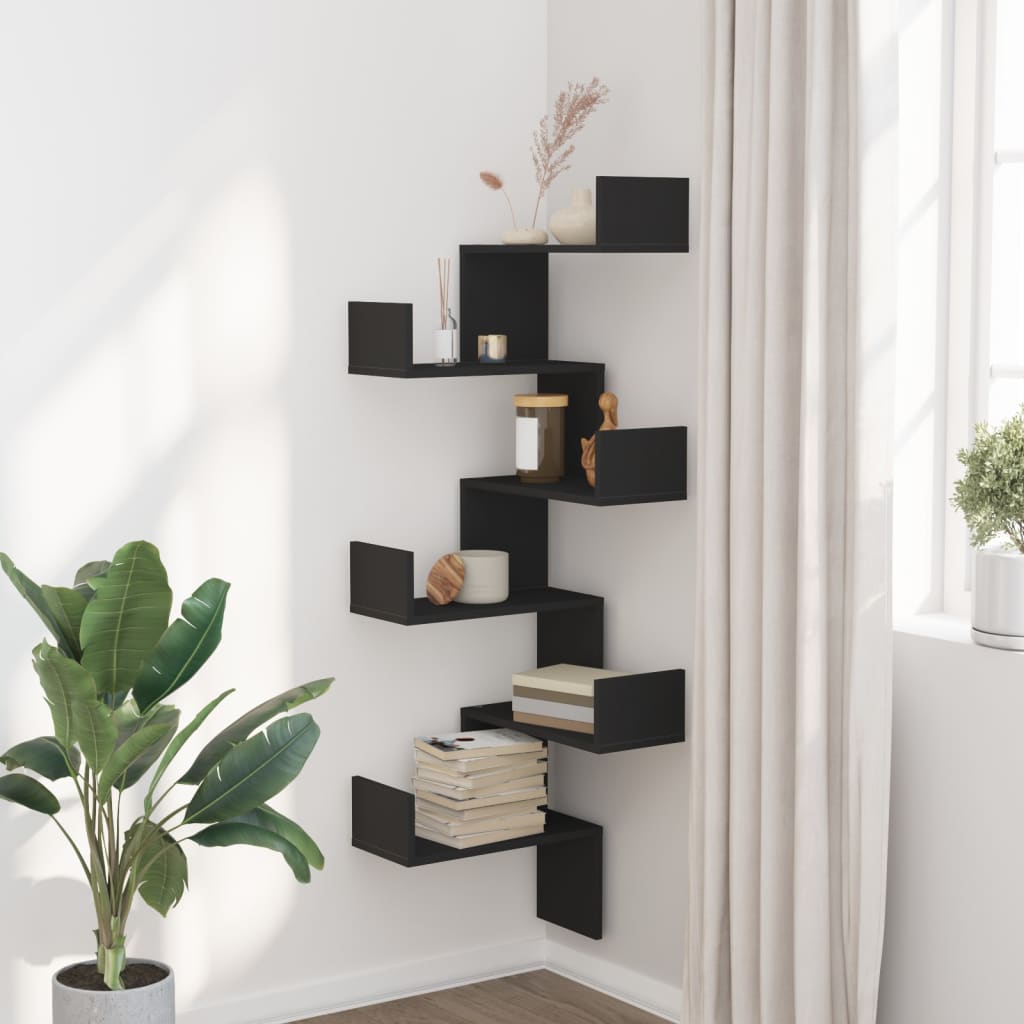 Wall Corner Shelf Black 45x45x147 cm Engineered Wood